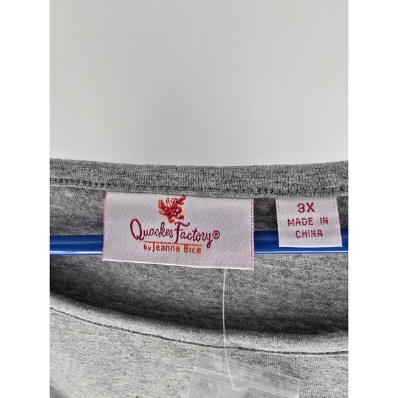 Quacker Factory 3X Grey Pearl Embellished Crochet Lace Sleeve Scoop Neck Top - Picture 4 of 6